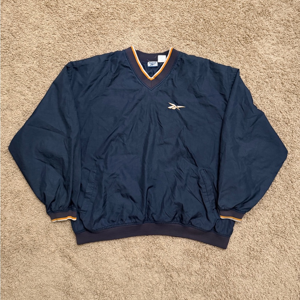 Vintage 90s Reebok Pullover Jacket Mens 2XL Blue Windbreaker Pullover V Neck